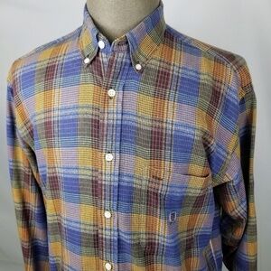 SIEGFRIED- Mens Medium Plaid Long Sleeve Button Down Shirt- 34” Length